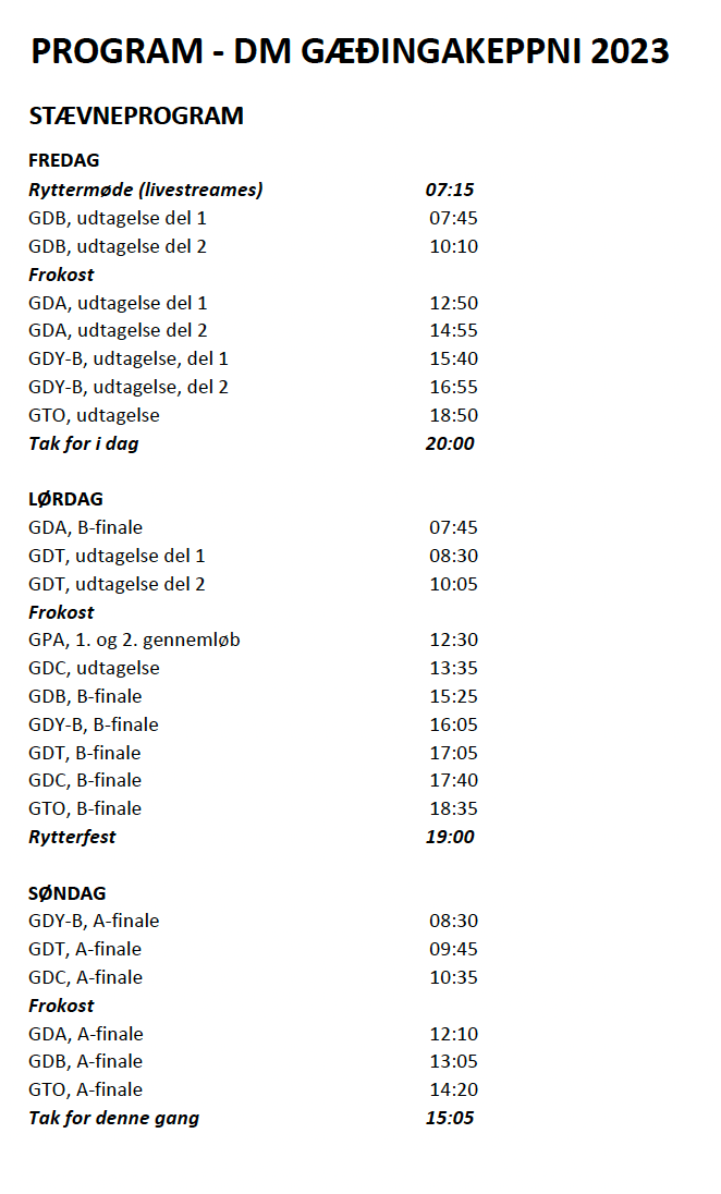 Program DM i Gædingakeppni 2023